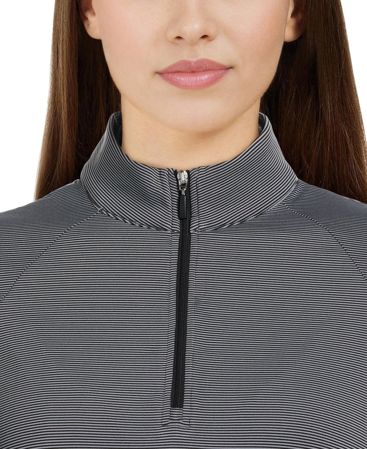 Pga Tour Pgw005 Quarter Zip Feeder Stripe Long Sleeve Golf Shirt - Caviar