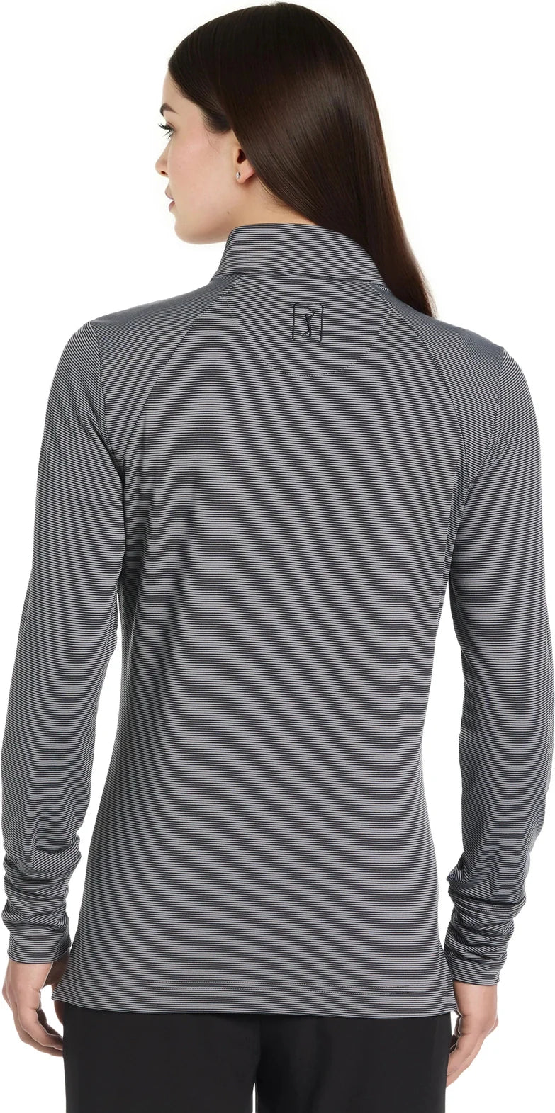 Pga Tour Pgw005 Quarter Zip Feeder Stripe Long Sleeve Golf Shirt - Caviar