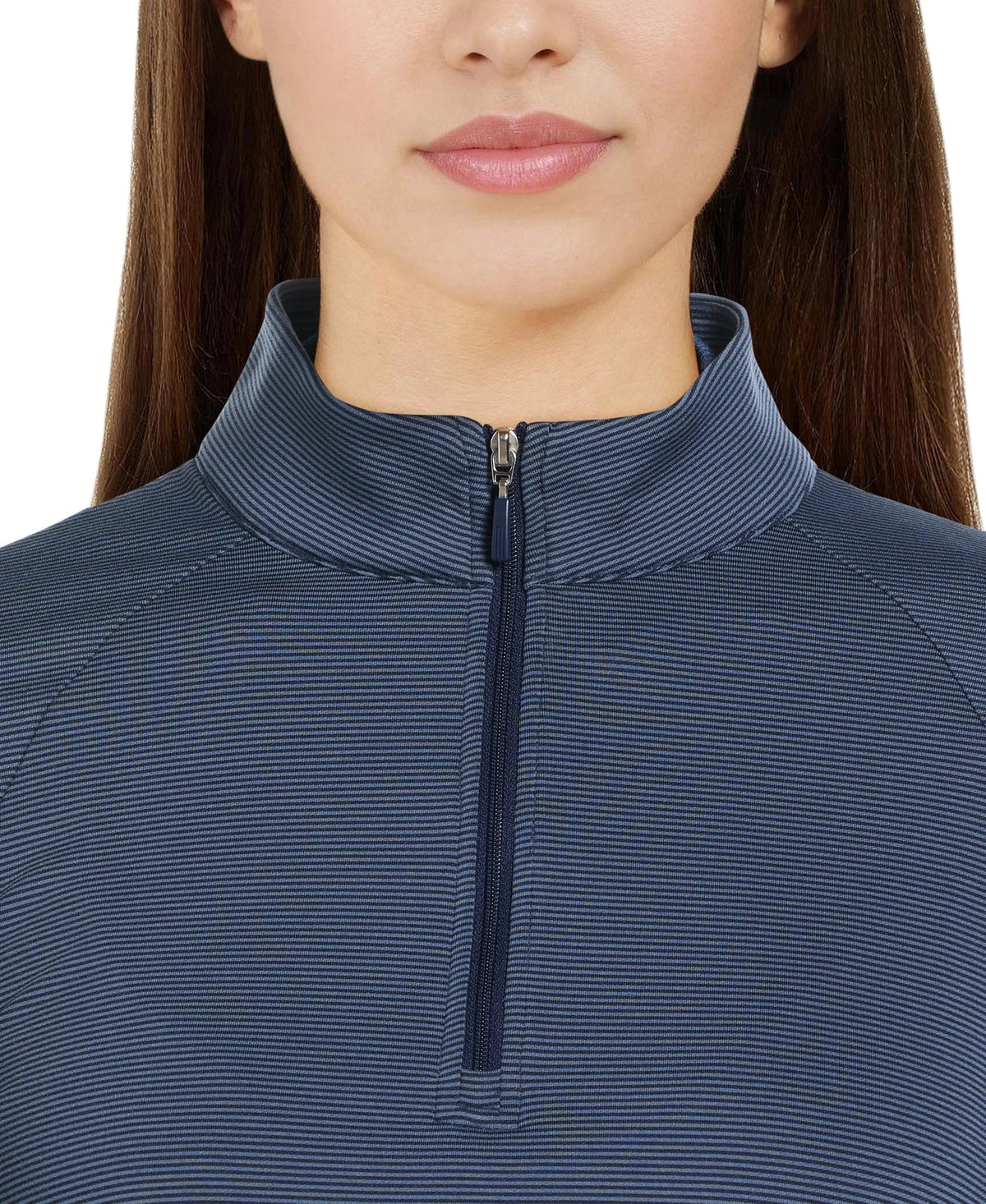 Pga Tour Pgw005 Quarter Zip Feeder Stripe Long Sleeve Golf Shirt - Peacoat