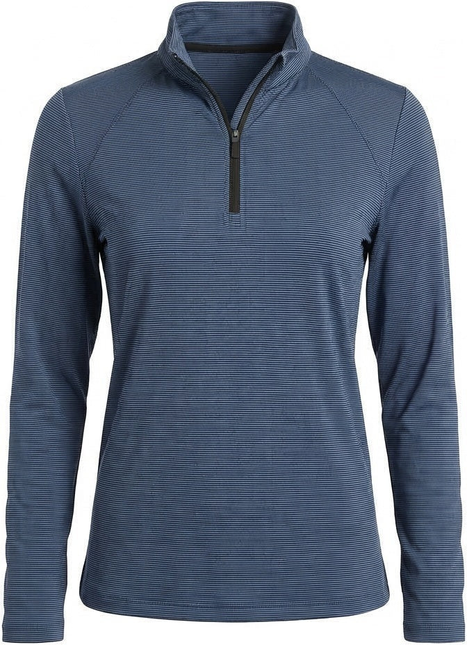 Pga Tour Pgw005 Quarter Zip Feeder Stripe Long Sleeve Golf Shirt - Peacoat