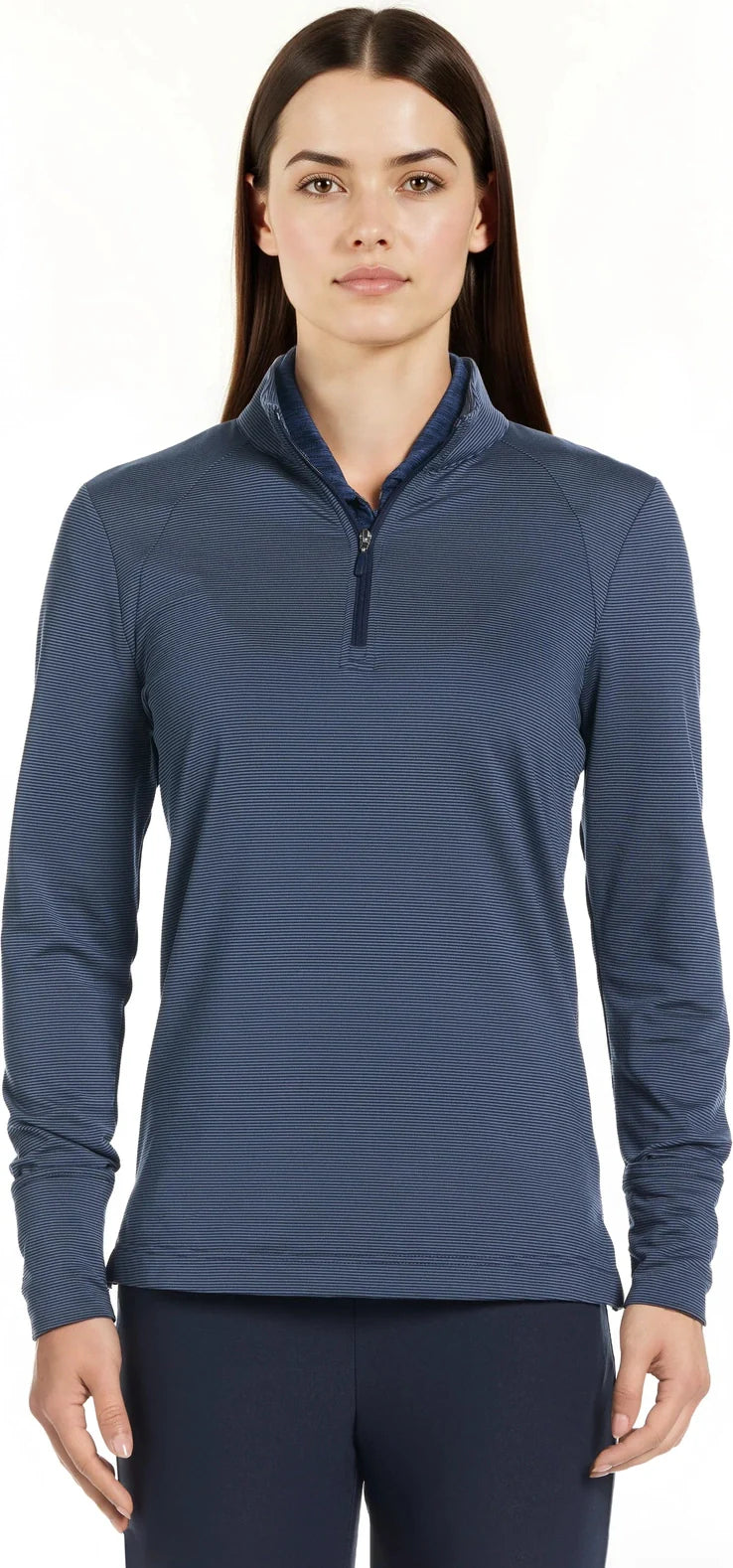 Pga Tour Pgw005 Quarter Zip Feeder Stripe Long Sleeve Golf Shirt - Peacoat - Ladies s