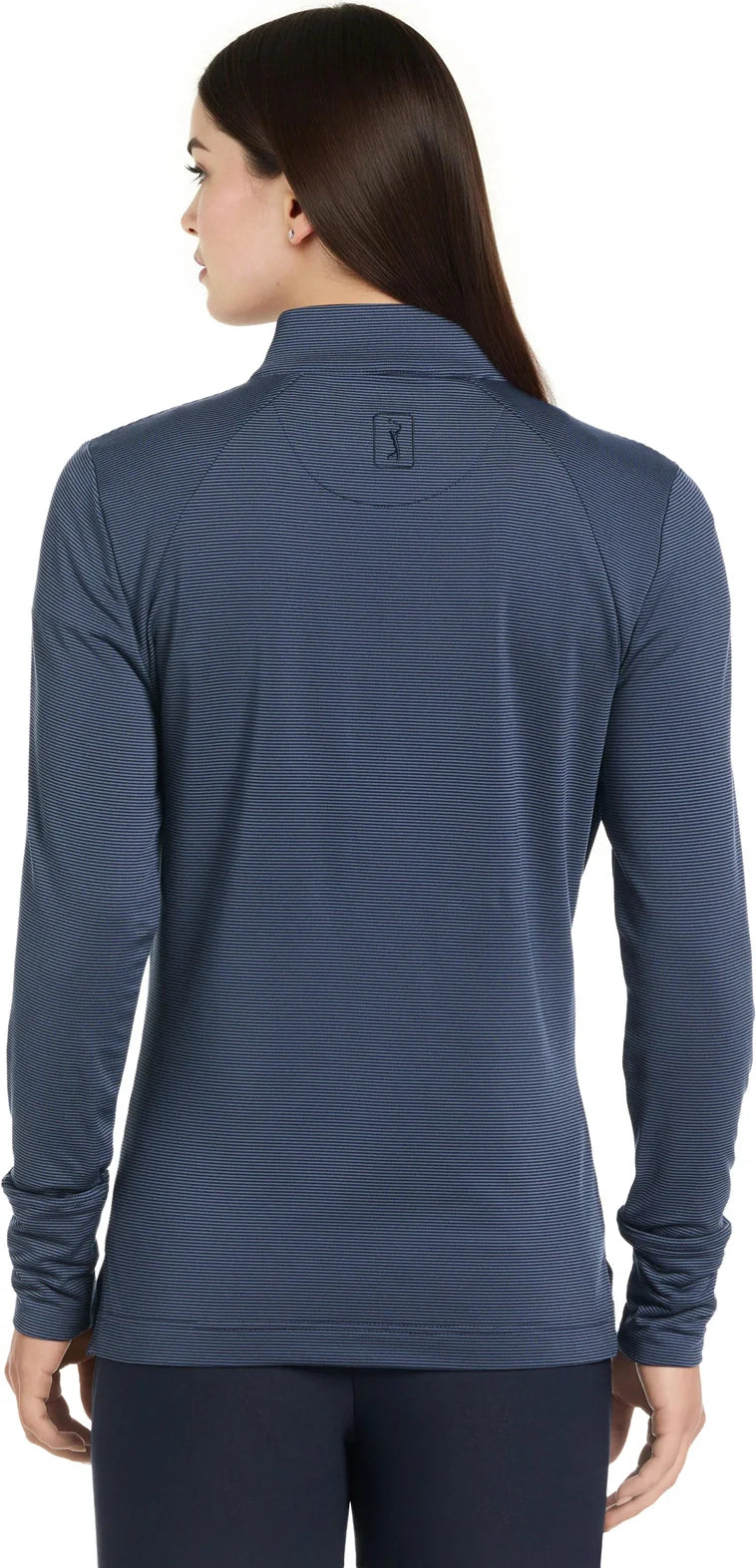 Pga Tour Pgw005 Quarter Zip Feeder Stripe Long Sleeve Golf Shirt - Peacoat - Ladies s