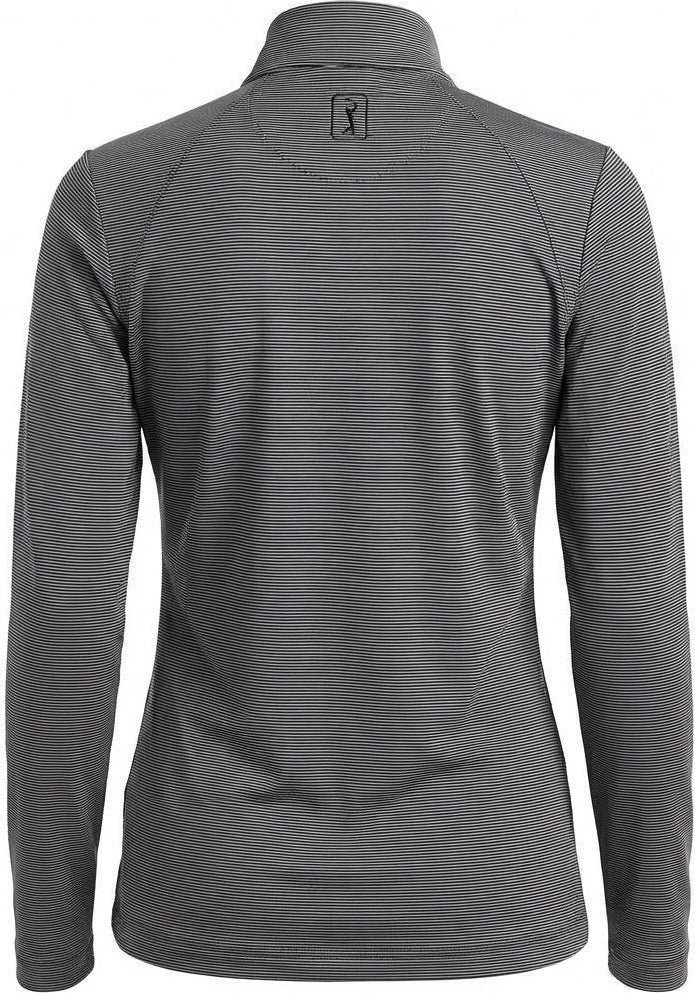 Pga Tour Pgw005 Quarter Zip Feeder Stripe Long Sleeve Golf Shirt - Caviar