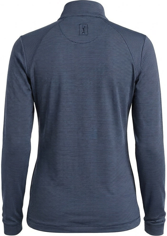 Pga Tour Pgw005 Quarter Zip Feeder Stripe Long Sleeve Golf Shirt - Peacoat