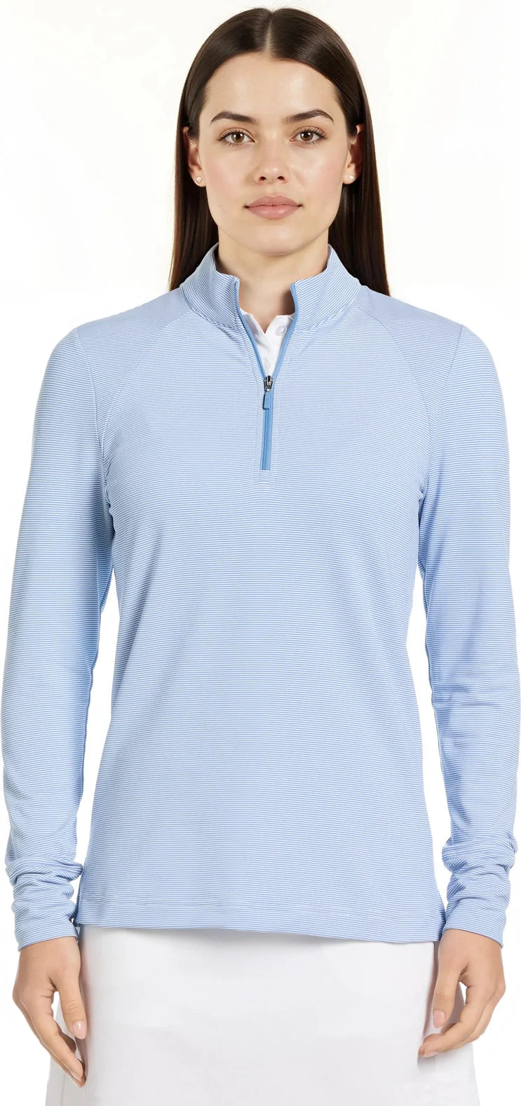 Pga Tour Pgw005 Quarter Zip Feeder Stripe Long Sleeve Golf Shirt - Top o the Morning - Ladies s