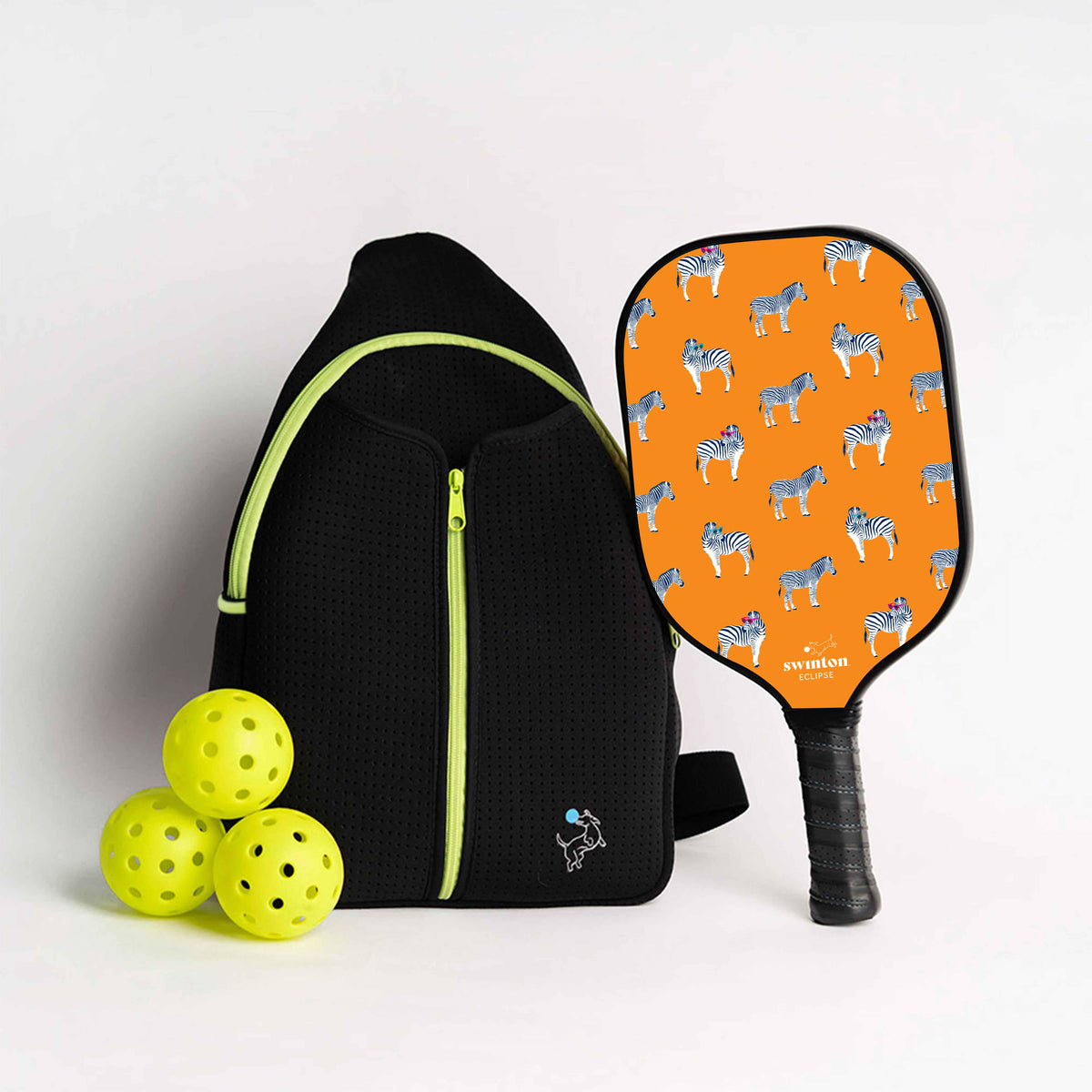 Pickleball Starter Bundle - Black Sling Bag Combo - Eclipse Paddle - Party Animal