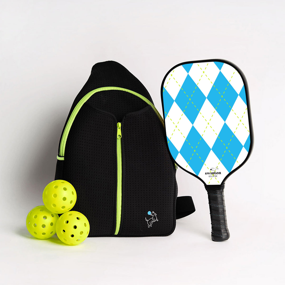 Pickleball Starter Bundle - Black Sling Bag Combo - Eclipse Paddle V.2 - Argyle