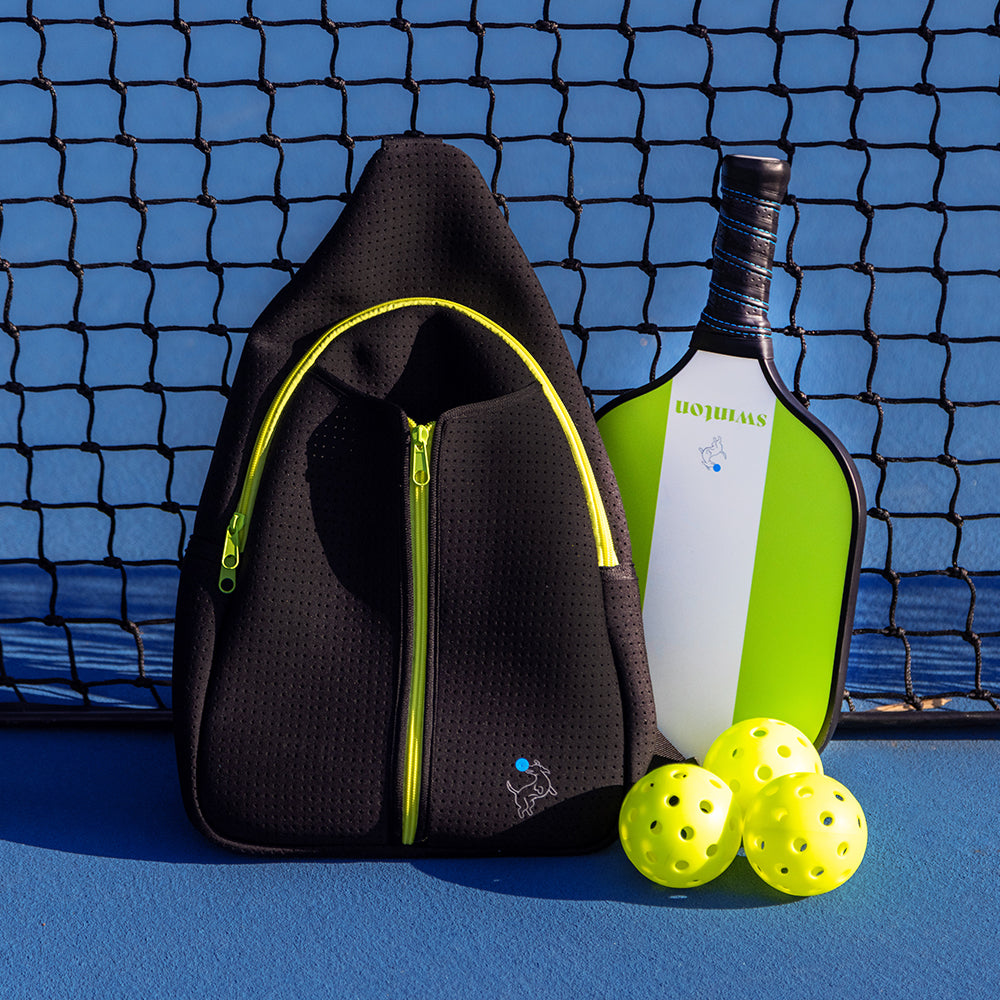 Pickleball Starter Bundle - Black Sling Bag Combo - Hero Paddle - Classic Green Stripe