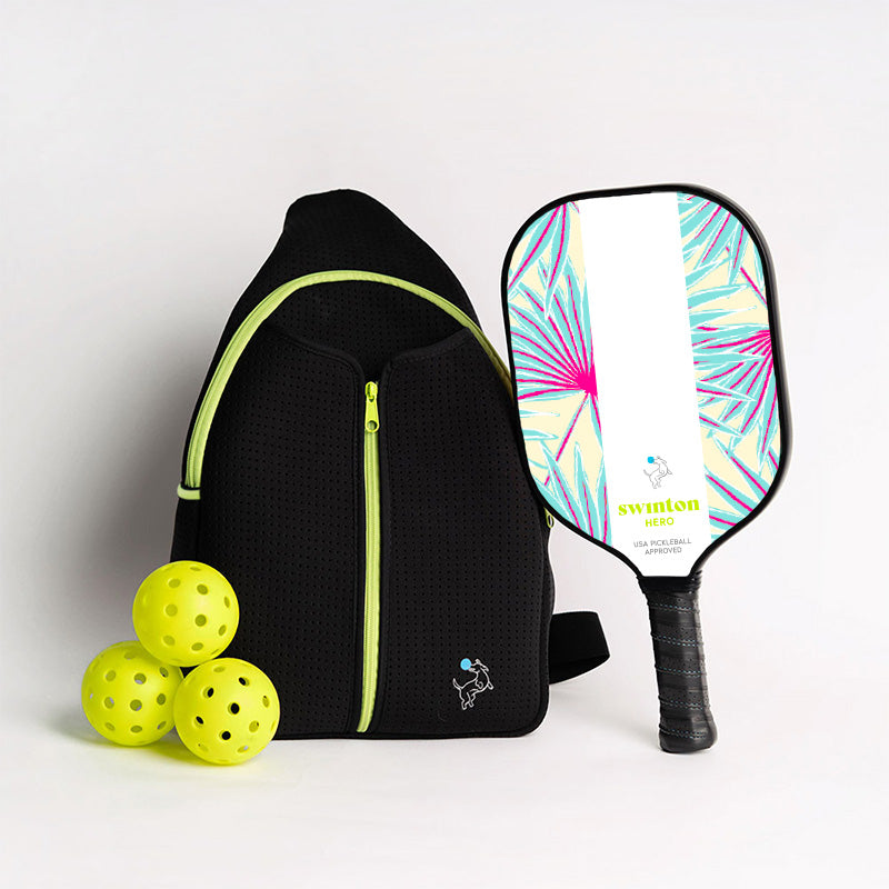 Pickleball Starter Bundle - Black Sling Bag Combo - Hero Paddle - Palms