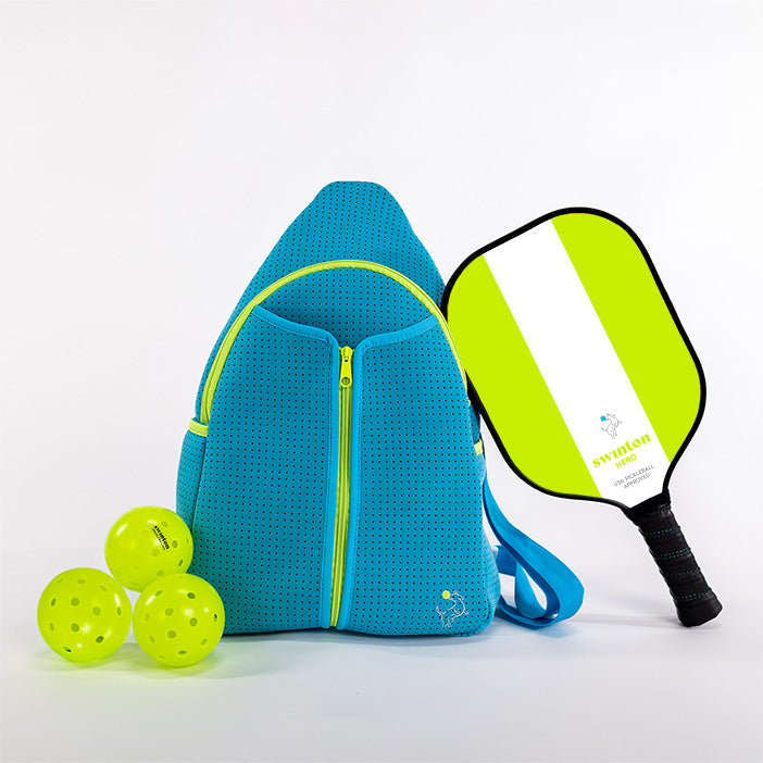 Pickleball Starter Bundle - Blue - Hero Paddle - Classic Green Stripe