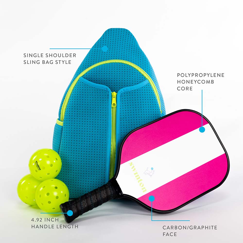 Pickleball Starter Bundle - Blue - Hero Paddle - Classic Pink Stripe