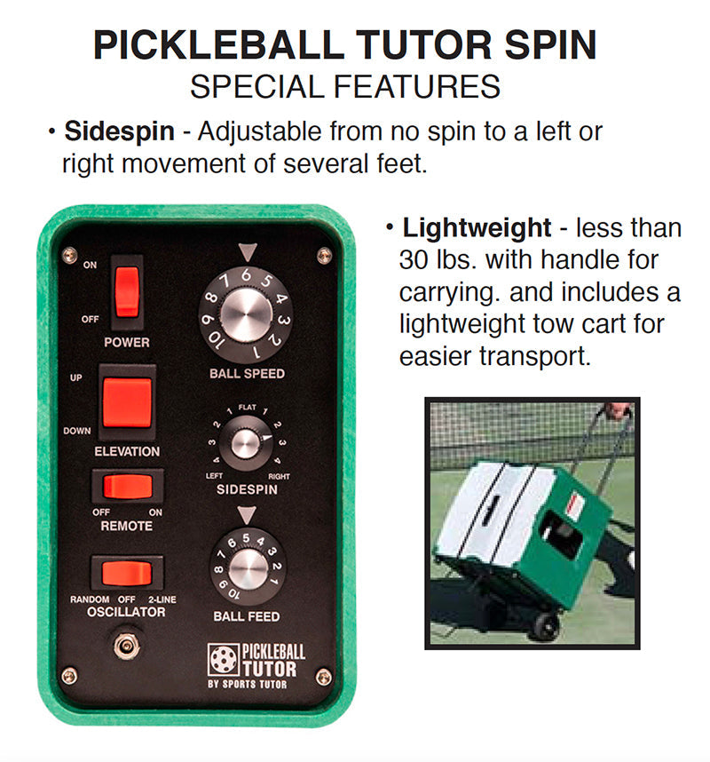 Pickleball Tutor Spin W/ 2 Function Remote (battery) - Grn / Os