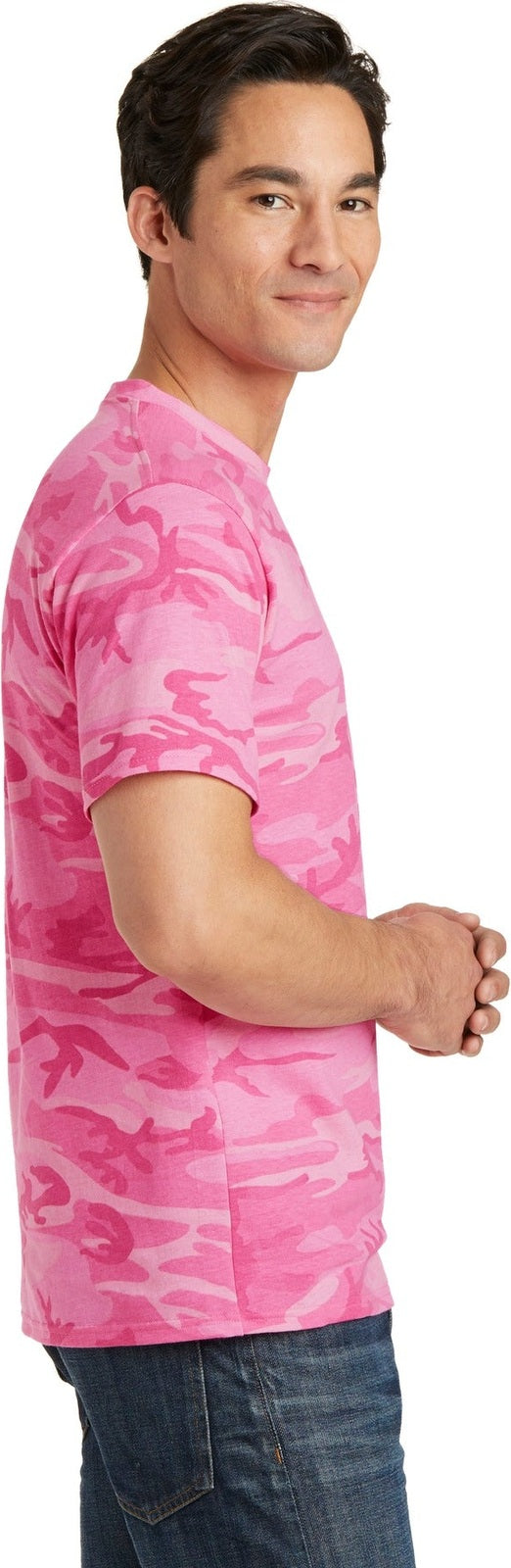 Pink Camo Port & Co Core Cotton Camo Tee. PC54C
