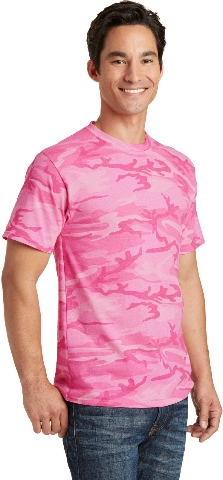 Pink Camo Port & Co Core Cotton Camo Tee. PC54C