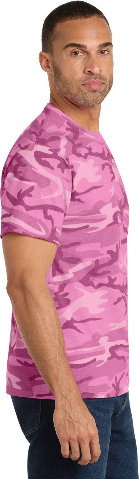 Pink Camo Port & Co Core Cotton Camo Tee. PC54C