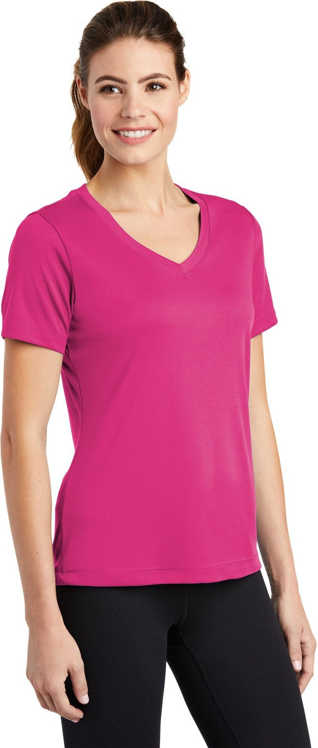 Pink Raspberry Sport-Tek Women's PosiCharge Competitor V-Neck Tee. LST353