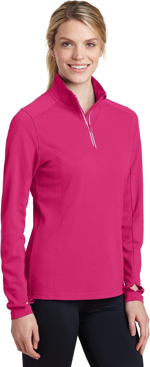 Pink Raspberry Sport-Tek Women's Sport-Wick Textured 1/4-Zip Pullover. LST860
