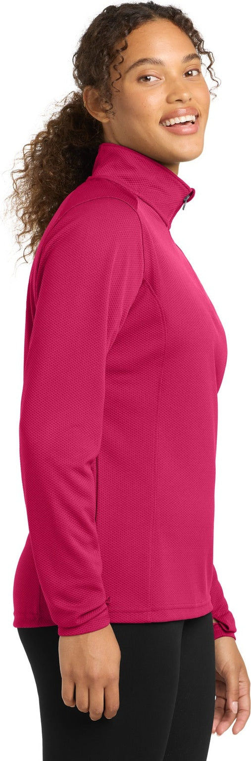 Pink Raspberry Sport-Tek Women's Sport-Wick Textured 1/4-Zip Pullover. LST860