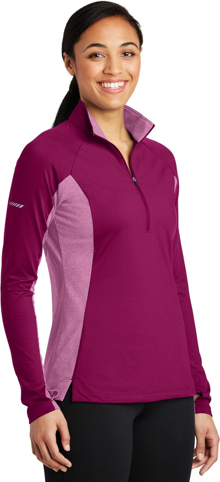 Pink Rush/PkRH Sport-Tek Women's Sport-Wick Stretch Contrast 1/4-Zip Pullover. LST854