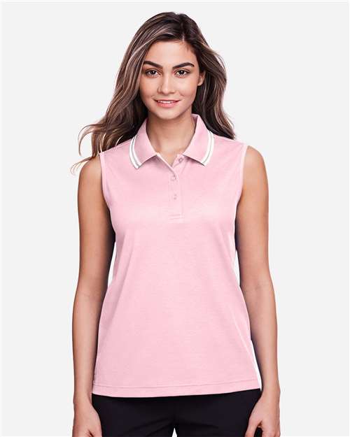 Pink/ White Women&#39;s CrownLux Performance® Plaited Tipped Sleeveless Polo - DG20SW