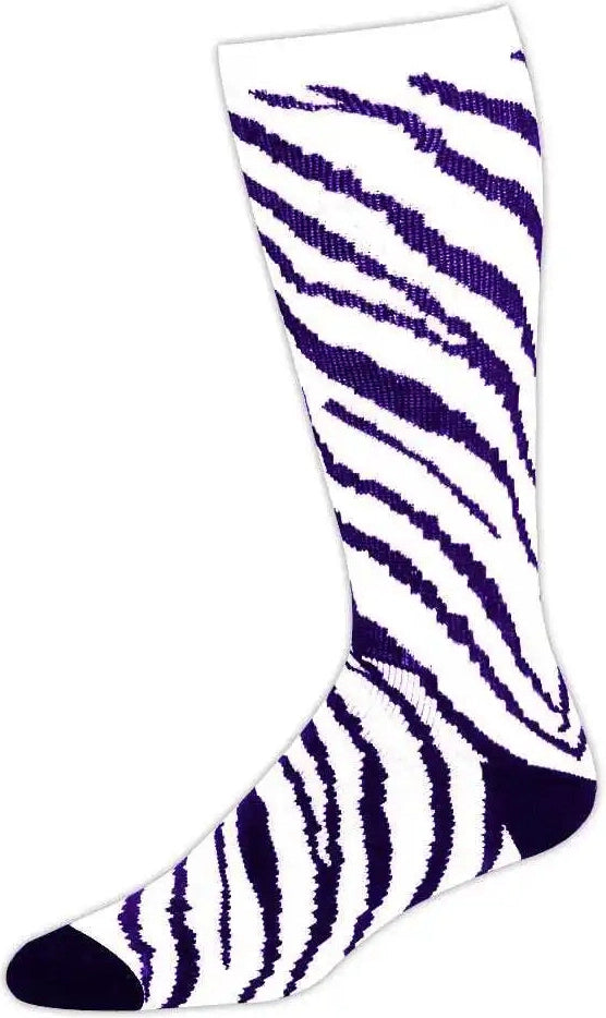 Pizzazz Zebra Stripe Knee High Socks - White Purple - Adult