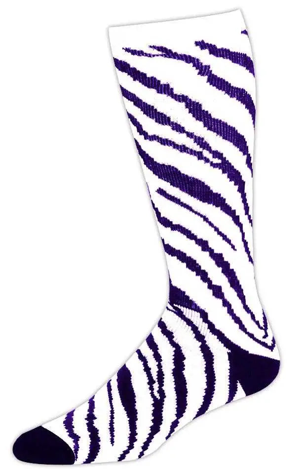 Pizzazz Zebra Stripe Knee High Socks - White Purple - Adult