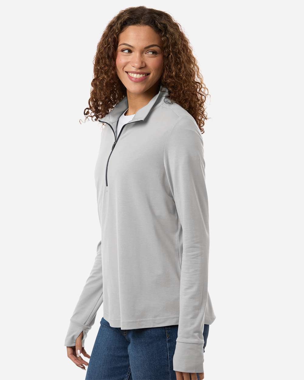 Platinum/ Carbon Women's Jaq Stretch Performance Quarter-Zip - NE405W plain