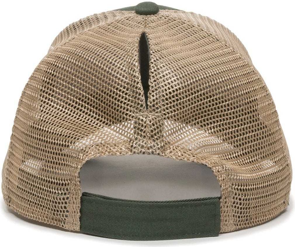 Oc Sports Pny-100m Adjustable Meshback Cap with Ponytail Hole - Olive Tea Stain - Ivory / 6 7/8’’ - 7 1/2’’