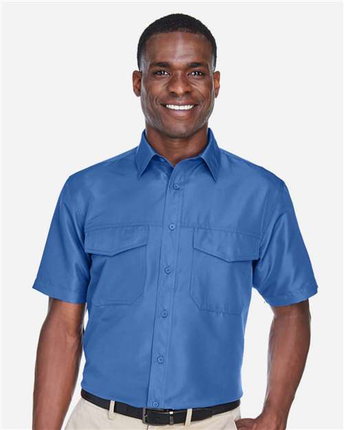 Front View of Pool Blue Men's Key West Short Sleeve Performance Staff Shirt - M580