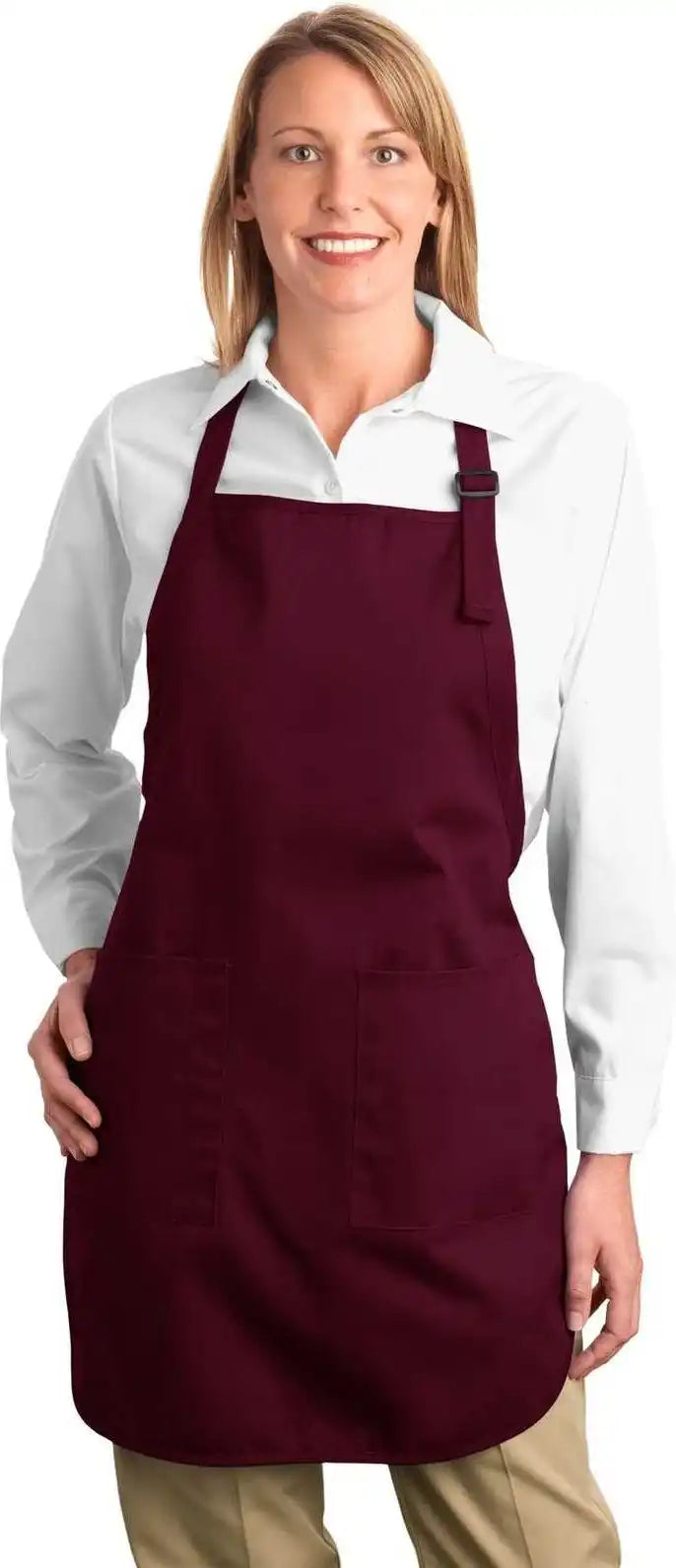 Port Authority A500 Full-length Apron with Pockets - Maroon - one Size Fits Most