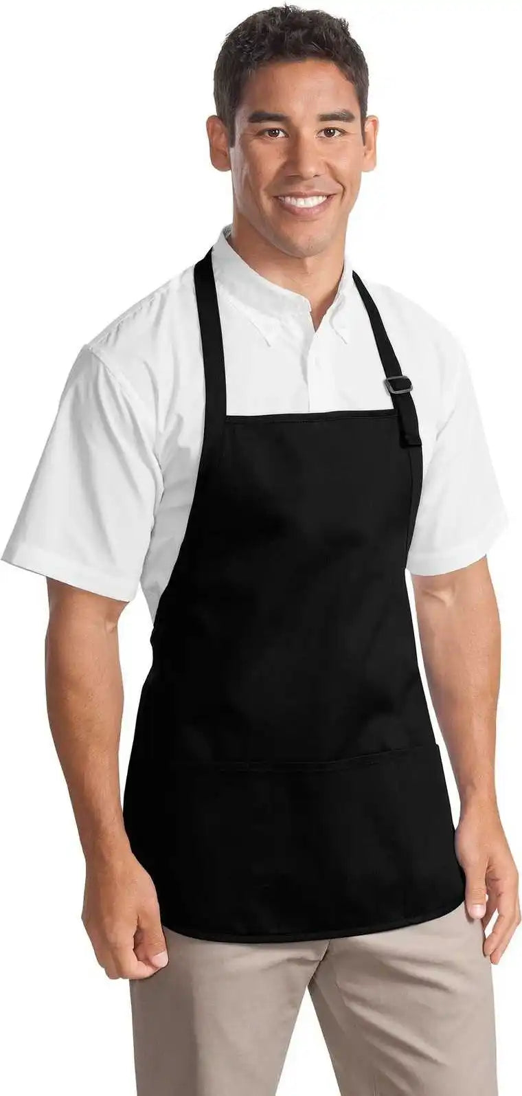 Port Authority A510 Medium Length Apron with Pouch Pockets Black / one Size Fits Most