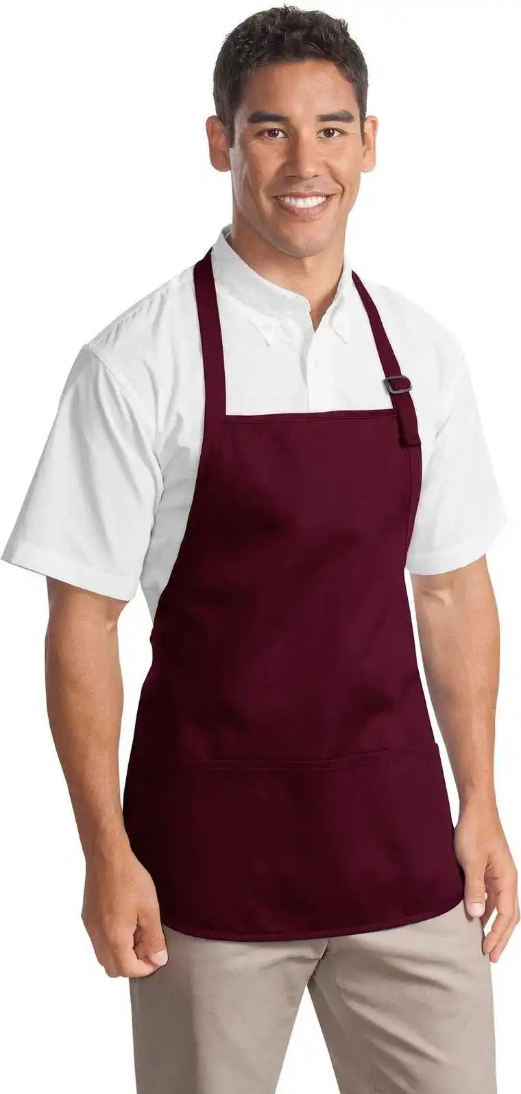Port Authority A510 Medium Length Apron with Pouch Pockets Maroon / one Size Fits Most