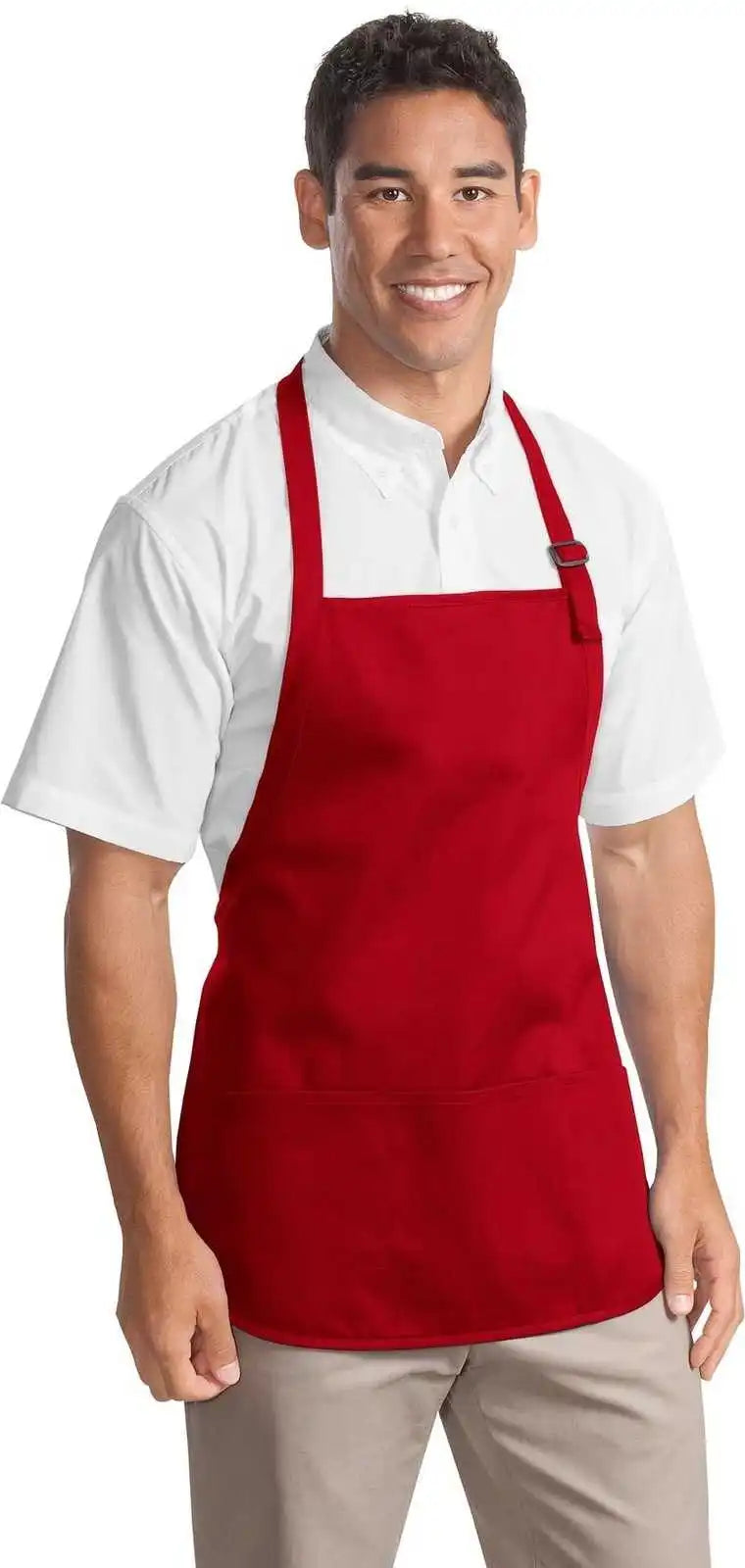Port Authority A510 Medium Length Apron with Pouch Pockets Red / one Size Fits Most