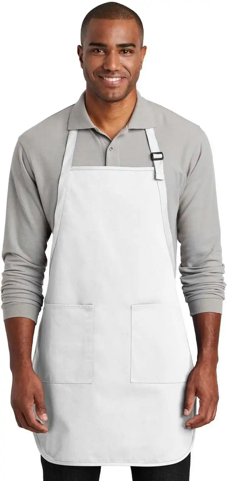 Port Authority A600 Full Length Two Pocket Bib Apron White / one Size Fits Most