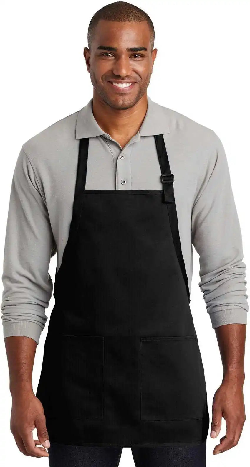 Port Authority A601 Medium Length Two Pocket Bib Apron Black / one Size Fits Most