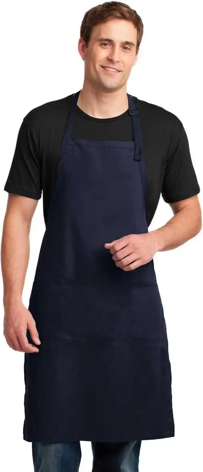 Port Authority A700 Easy Care Extra Long Bib Apron with Stain Release Navy / one Size Fits Most
