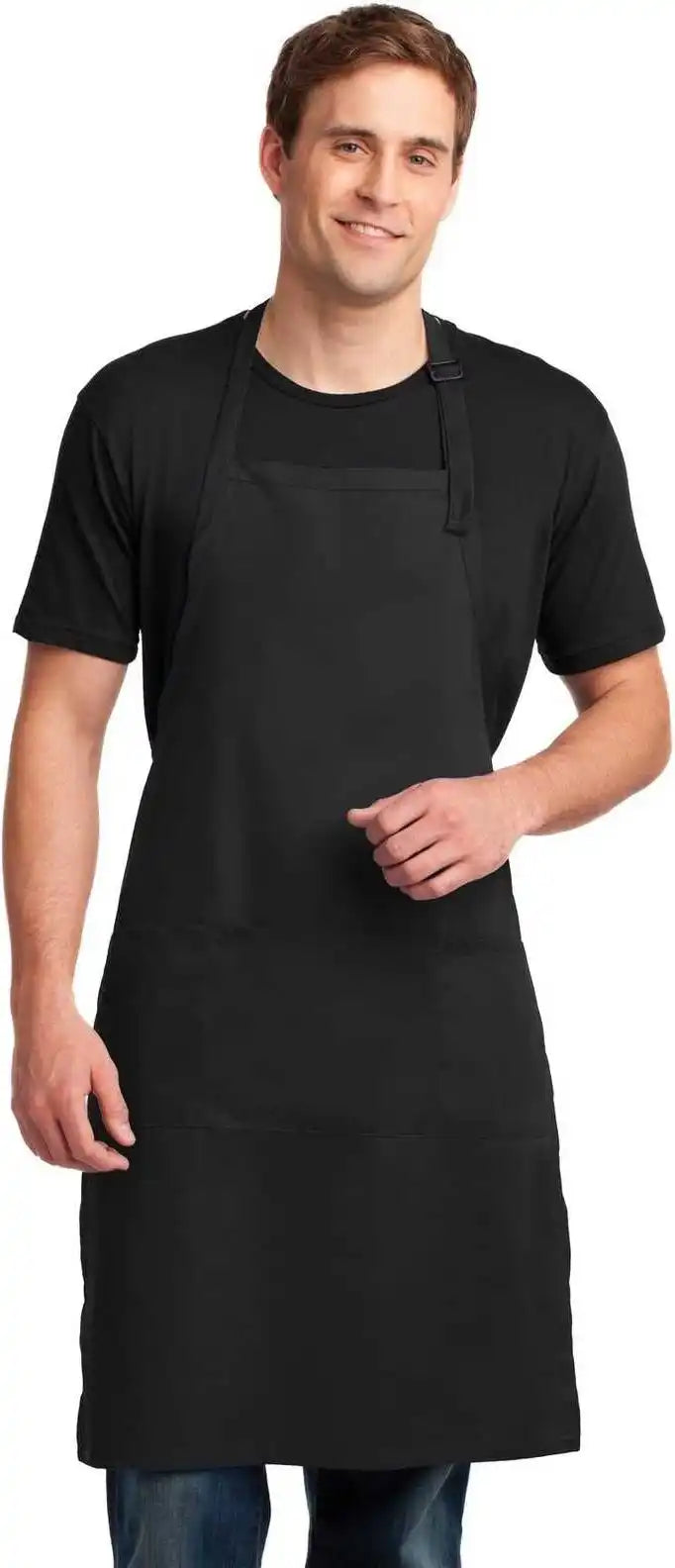 Port Authority A700 Easy Care Extra Long Bib Apron with Stain Release Black / one Size Fits Most