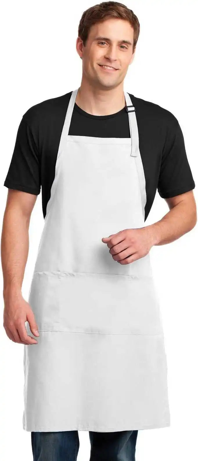 Port Authority A700 Easy Care Extra Long Bib Apron with Stain Release - White - one Size Fits Most