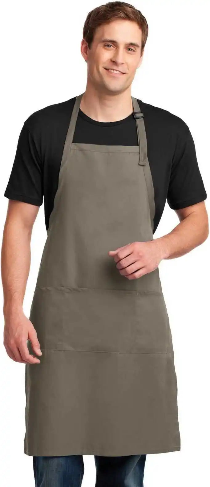 Port Authority A700 Easy Care Extra Long Bib Apron with Stain Release Khaki / one Size Fits Most