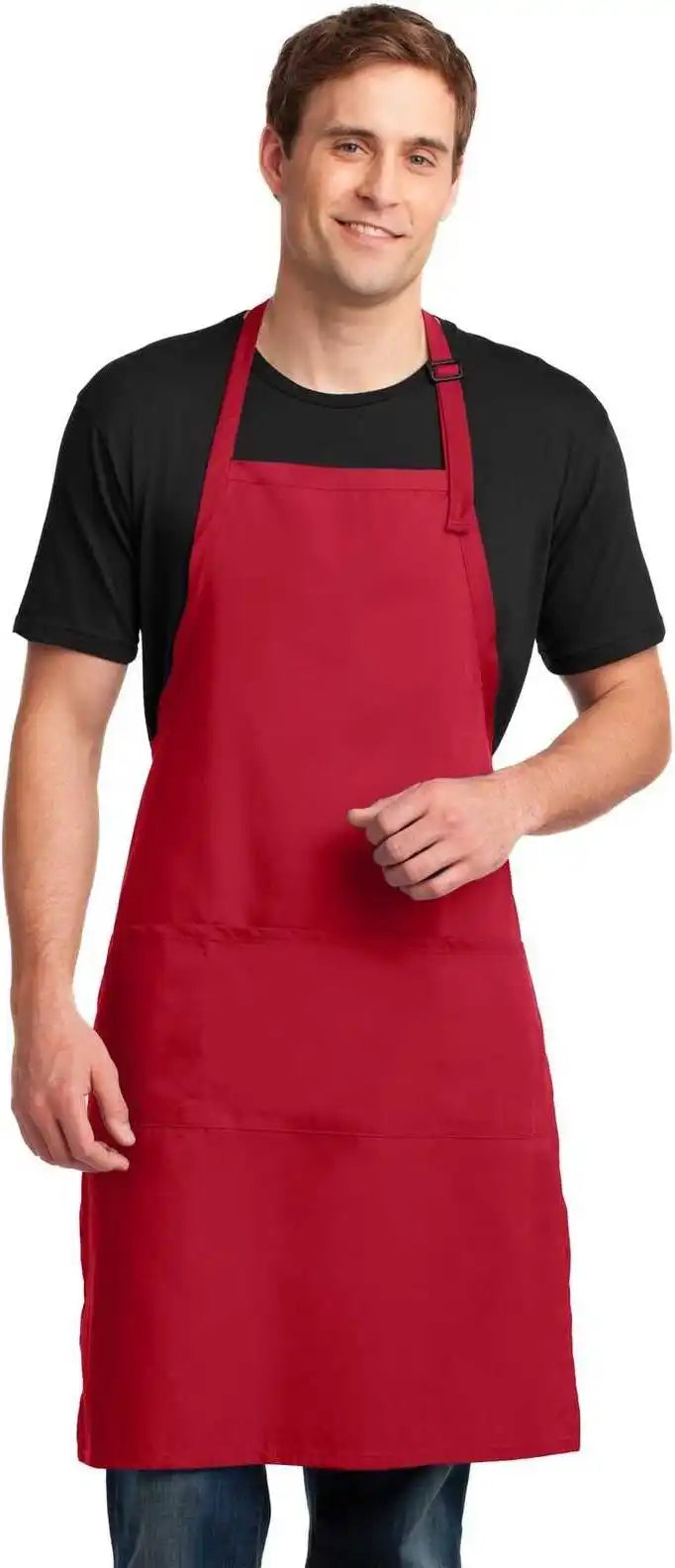 Port Authority A700 Easy Care Extra Long Bib Apron with Stain Release - Red - one Size Fits Most
