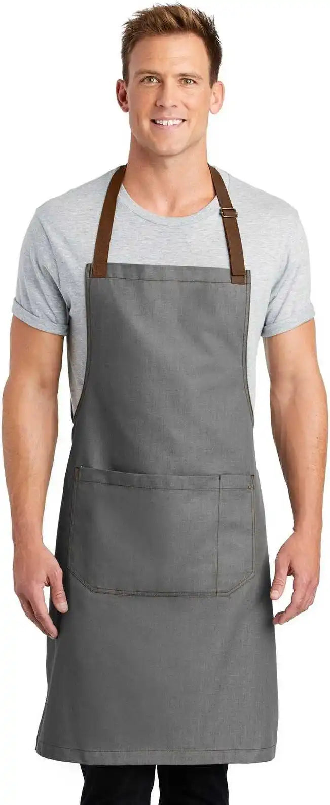 Port Authority A800 Market Full-length Bib Apron - Ash Gray - Light / one Size Fits Most