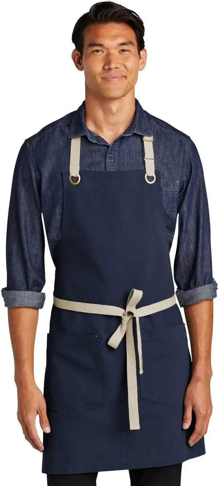 Port Authority A815 Canvas Full-length Two-pocket Apron - River Blue Navy Stone - Gray / Adult Osfm