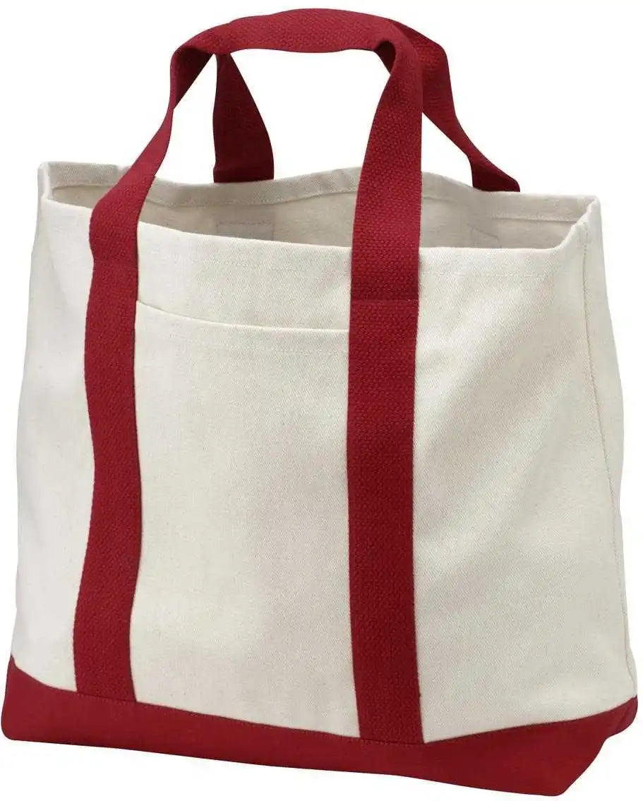 Port Authority B400 Two Tone Shopping Tote Natural Red Ivory