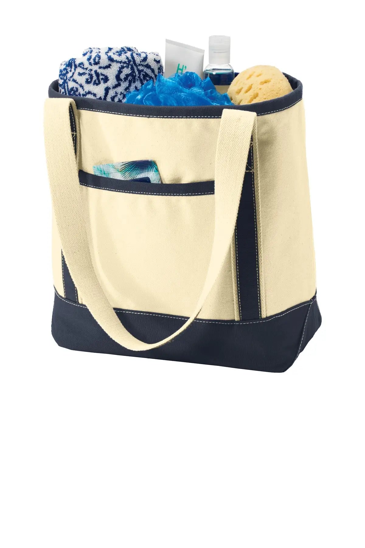 Port Authority Bg412 Medium Cotton Canvas Tote - Natural Navy - Natural/