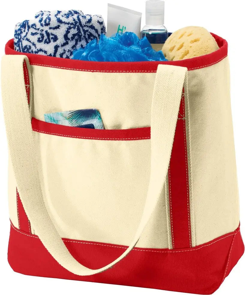 Port Authority Bg412 Medium Cotton Canvas Tote - Natural Red - Natural/