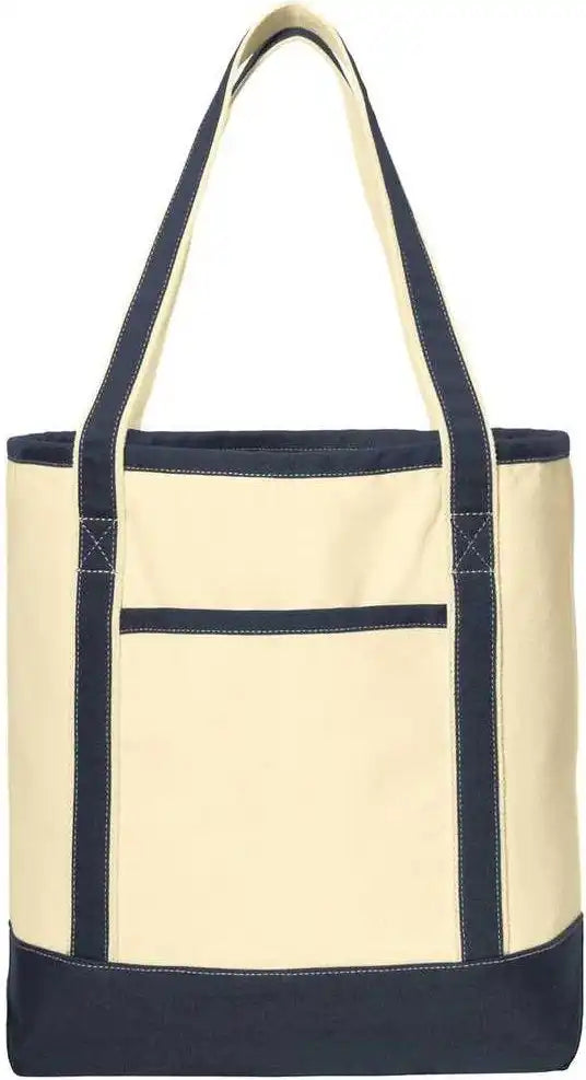 Port Authority Bg413 Large Cotton Canvas Boat Tote Natural Navy Ivory