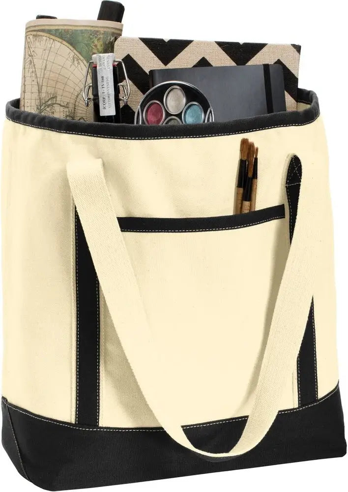 Port Authority Bg413 Large Cotton Canvas Tote - Natural Black - Natural/