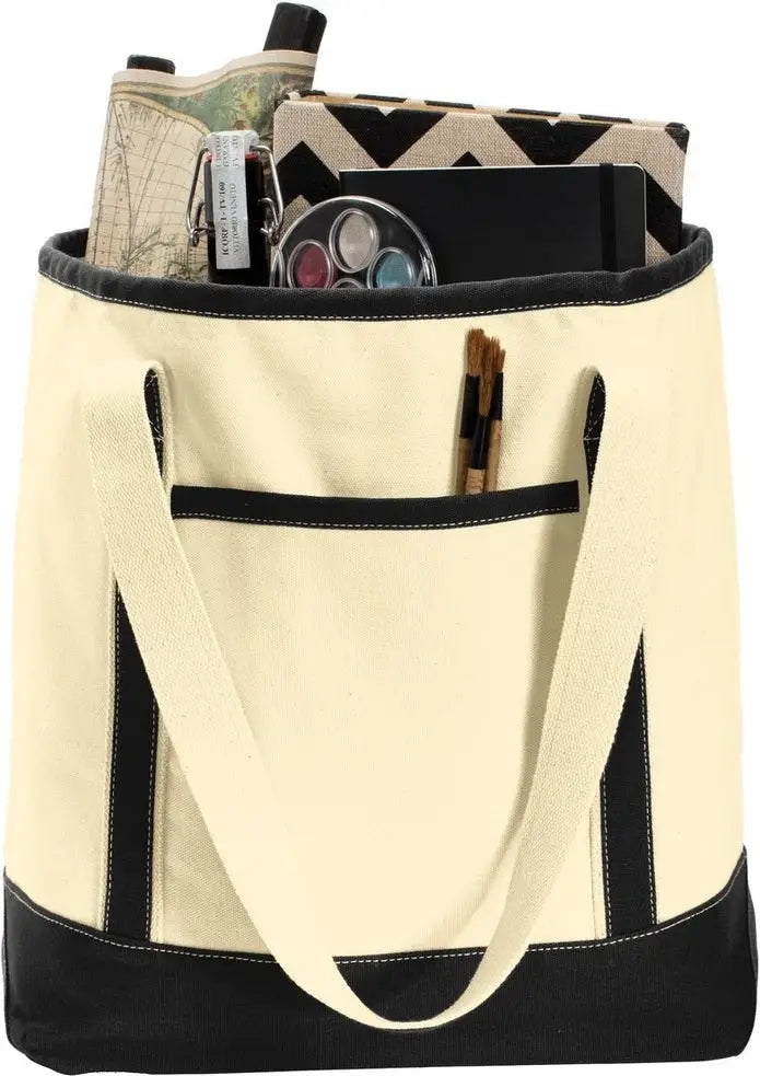 Port Authority Bg413 Large Cotton Canvas Tote - Natural Black - Natural/