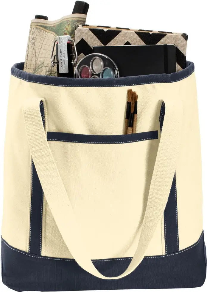 Port Authority Bg413 Large Cotton Canvas Tote - Natural Navy