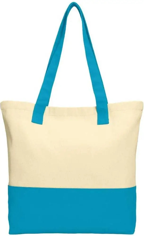 Port Authority Bg414 Colorblock Cotton Tote - Natural Turquoise